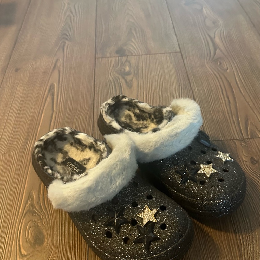 Black Glitter Crocs with Stars